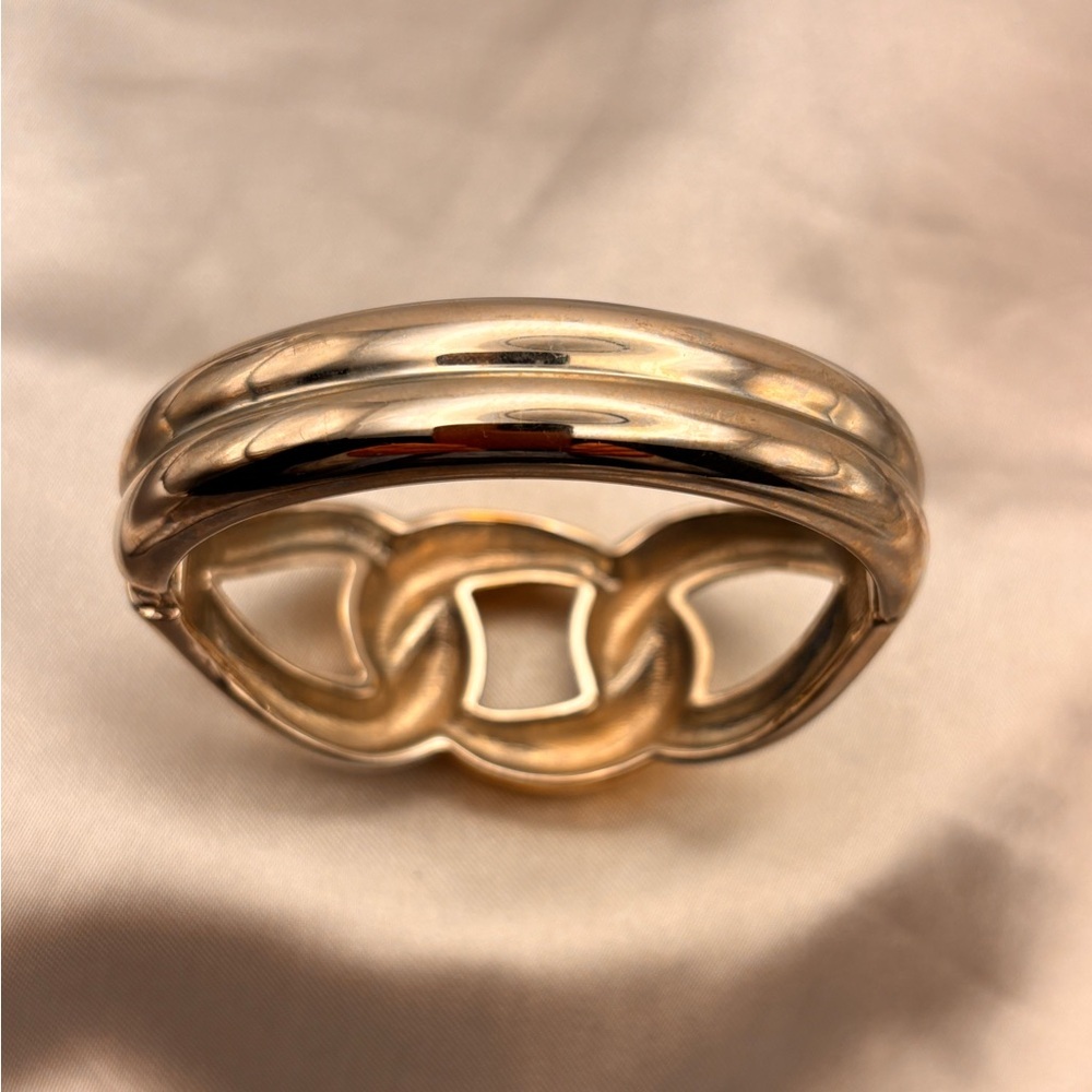 Bold Two-Tone Link Hinge Cuff Bangle Bracelet - Picture 10 of 12
